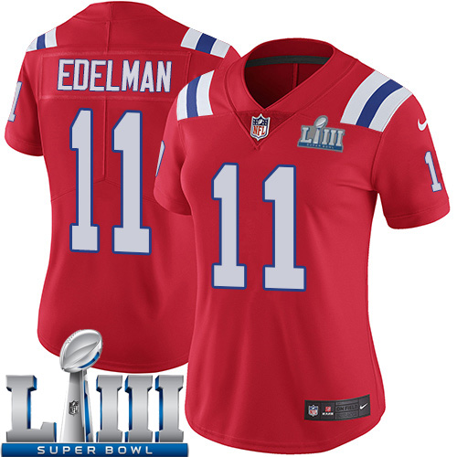 Women New England Patriots #11 Edelman red Nike Vapor Untouchable Limited 2019 Super Bowl LIII NFL Jerseys->women nfl jersey->Women Jersey